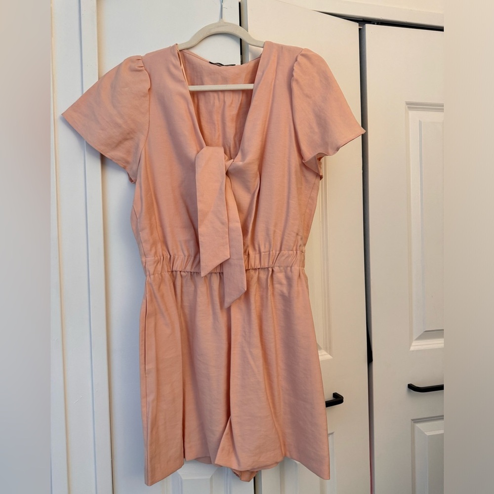 Zara Dusty Rose Tie Front Romper
